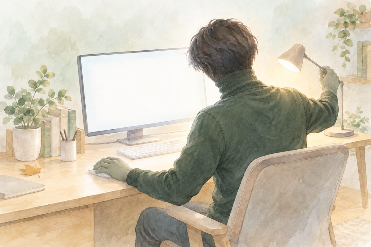 パソコンで首が痛い・目が疲れるの挿絵(水彩)